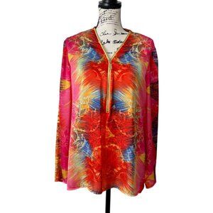 Joseph Ribkoff Womens Colorful Top Long Sleeve 1/2 Zip Silky Rainbow Size 14